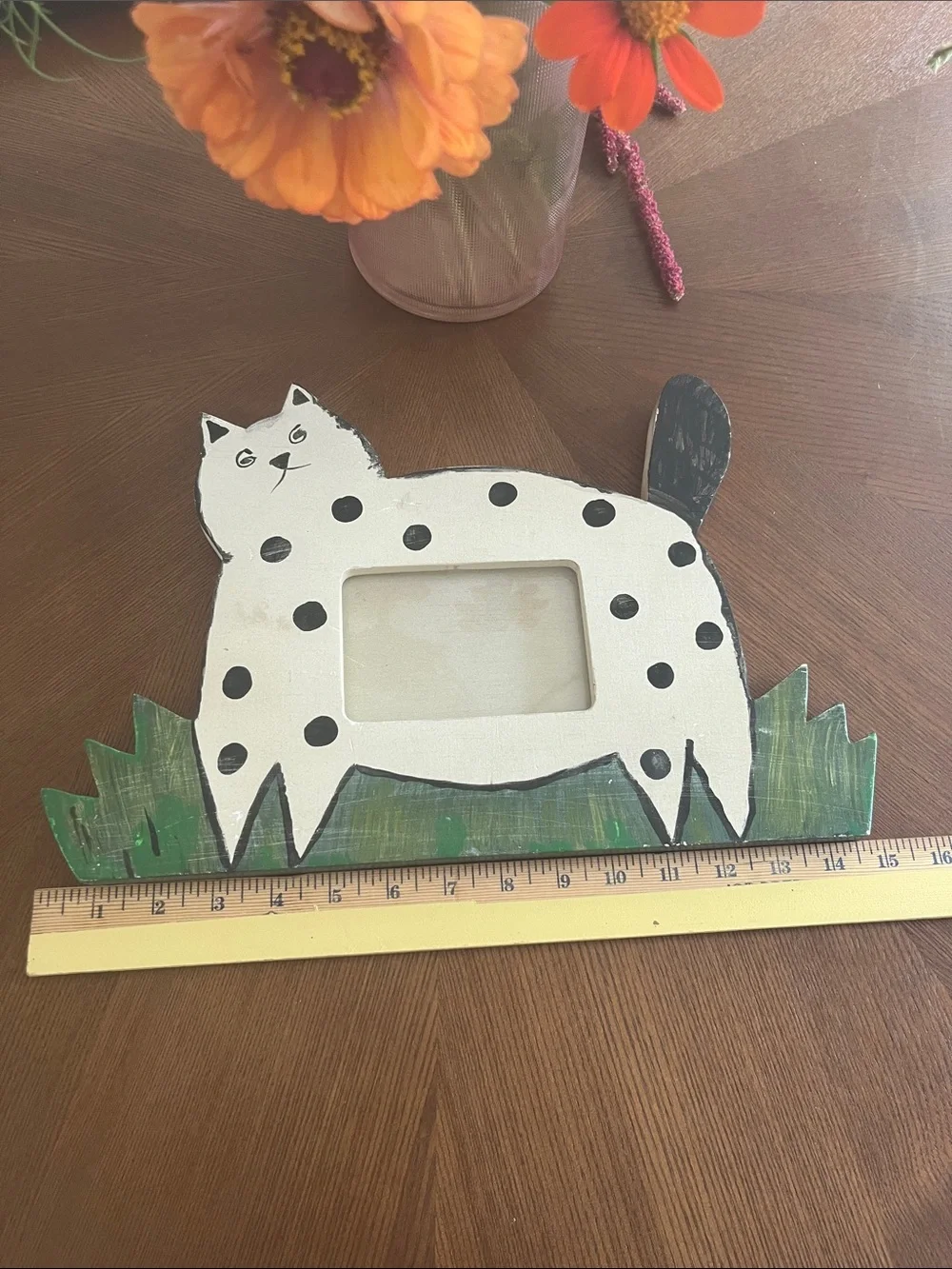 Cat Frame Wooden Hand Painted Primitive Whimsical Arts and Crafts Cat Lovers